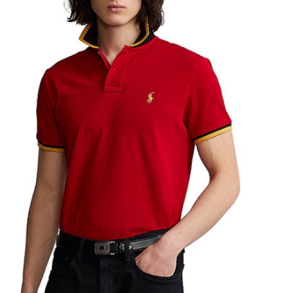 Polo Ralph Lauren Black Custom-Slim-Fit Mesh Signature Polo Shirt - Picture 2 of 5